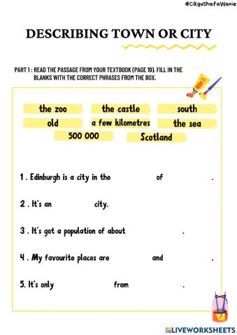 Writing: a description of town or city (TEXTBOOK PAGE 19)