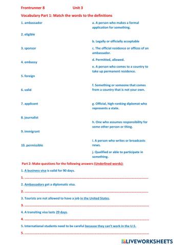 Frontrunner 8 Vocabulary part 1