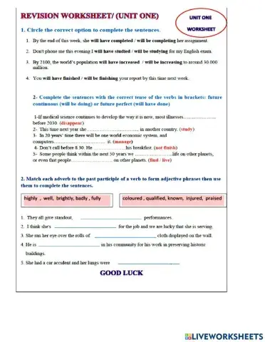 Future continuous and future perfect tense