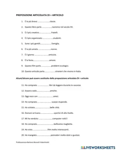 Preposizione articolata DI + articolo