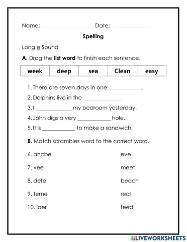 Long e vowel sound