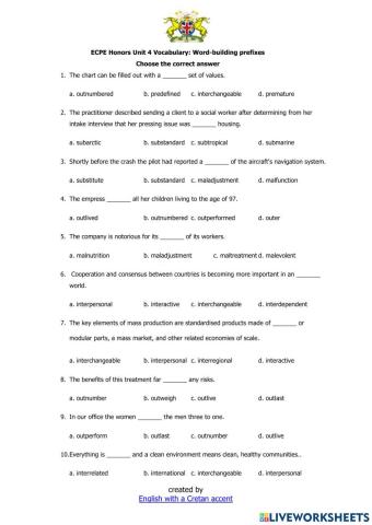 ECPE Honors Unit 4 Vocabulary: Word-building prefixes
