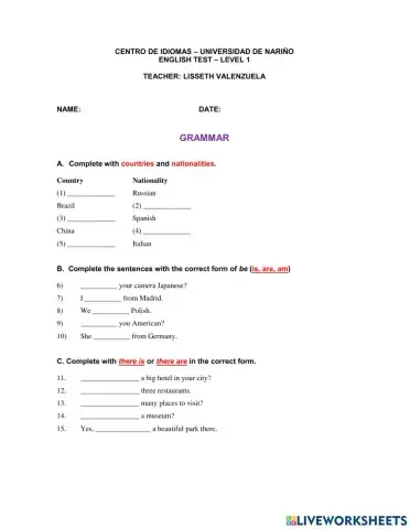 English test basic grammar