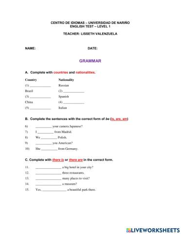 English test basic grammar