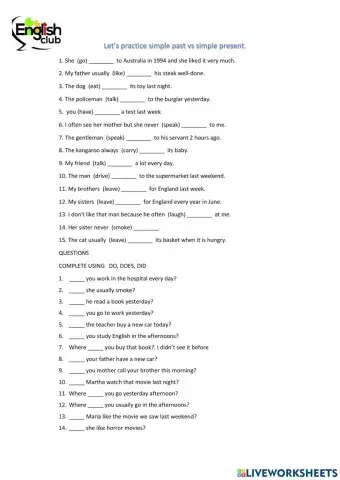 simple present vs simple past