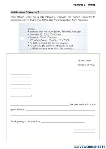 Tony's Thank You Letter