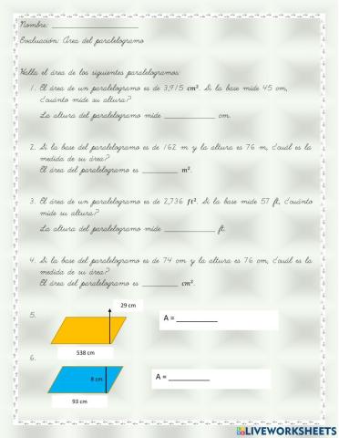 Area de paralelogramo
