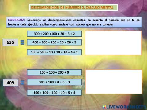 Descomposición de números. cálculo mental
