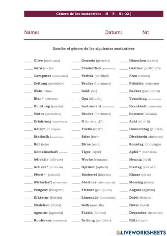Genero de los sustantivos M - F - N (02)