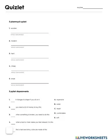 Juniors 3. Unit 6 vocabulary test.