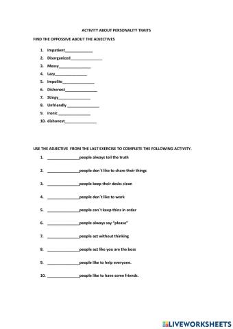 Activity about personalities