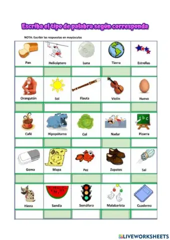 Clasificación de palabras por el número de sílabas