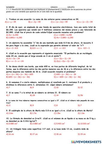 Ecuaciones con una variable