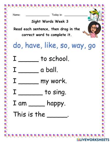 Listen and Fill in Sight Words Week 3