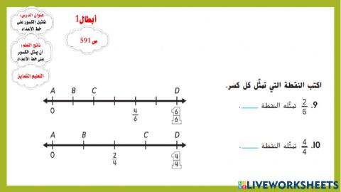 تمثيل الكسور على خط الأعداد