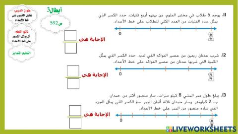 تمثيل الكسور على خط الأعداد