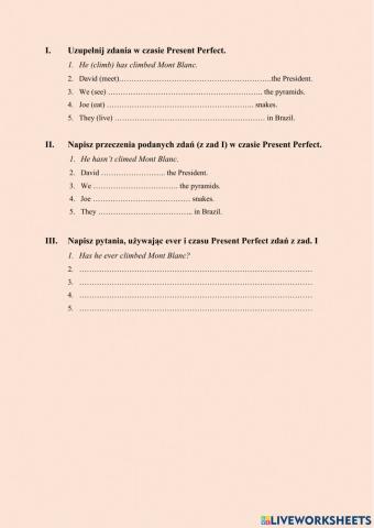 Present perfect short test