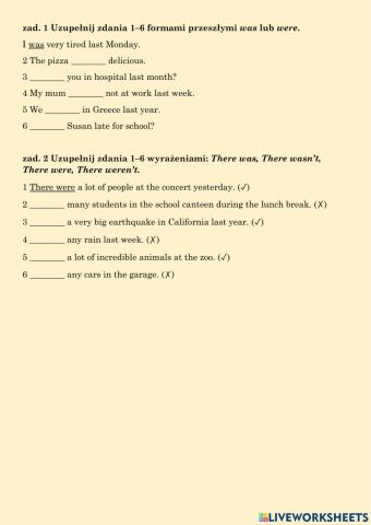 Short test - to be in the past