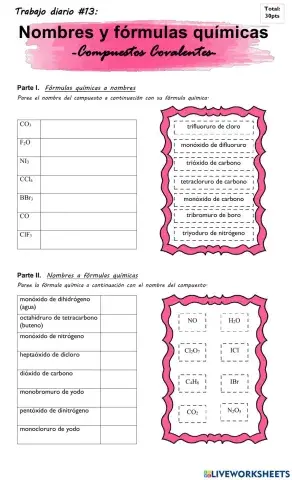 Nombres y fórmulas químicas (Covalentes)