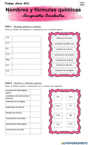 Nombres y fórmulas químicas (Covalentes)