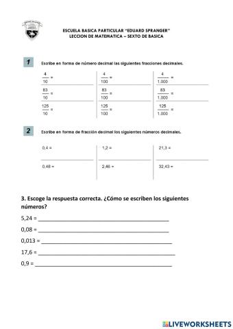 Leccion fracciones decimales