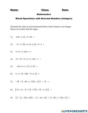 Mixed Operations with integers