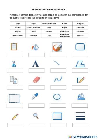 Identificación de botones de Paint worksheet