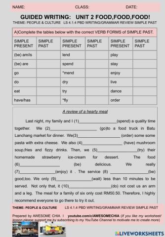 Unit 2  a review of a hearty meal