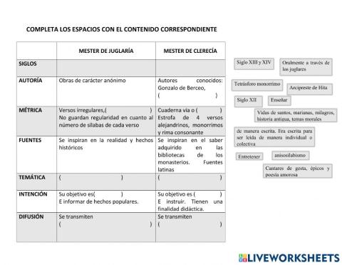 Actividad de español
