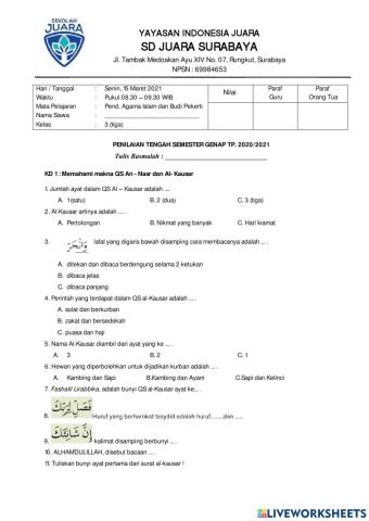 Pts pai kelas 3 semester genap tp 2020-2021 sd juara surabaya