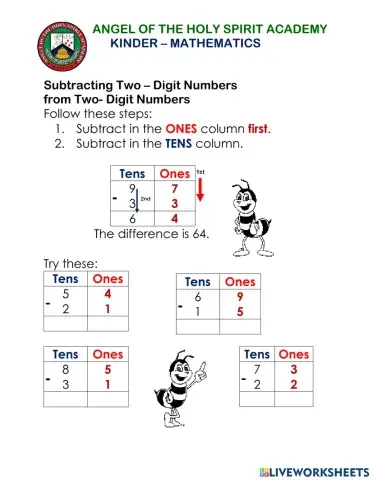 Subtraction 2-digit number without regrouping