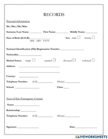 Personal Information Form