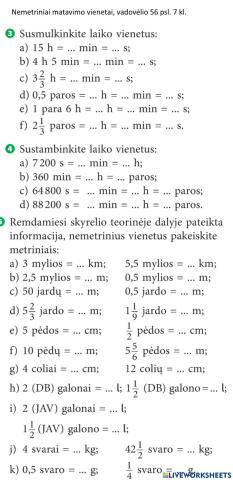 Nemetriniai matavimo vienetai 7 kl