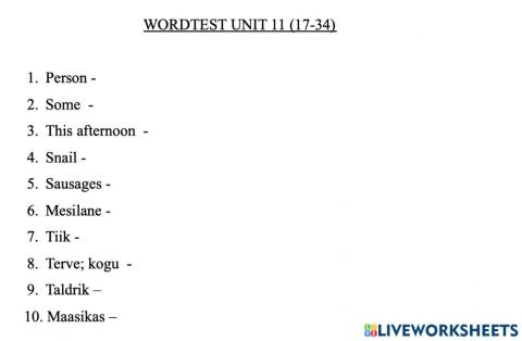 Wordtest Unit 11 (17-34)