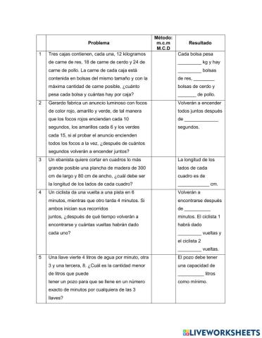 Problemas de m.c.m y M.C.D