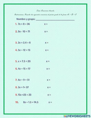 Ecuaciones de primer grado