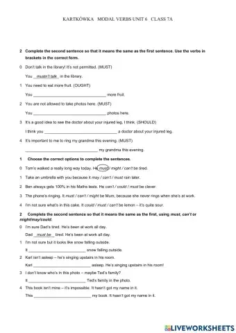 Kartkówka Unit 6 English class b1