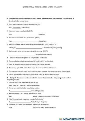 Kartkówka Unit 6 English class b1