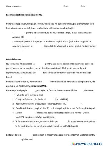 Facem cunoștință cu limbajul HTML