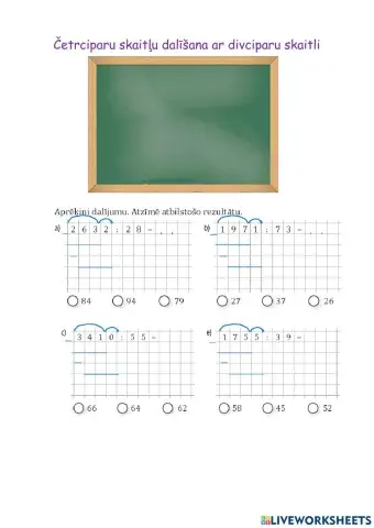 Četrciparu skaitļu dalīšana ar divciparu skaitli