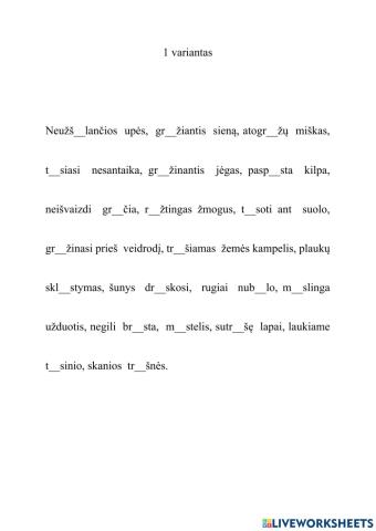 Nosinių raidžių rašyba žodžių šaknyse 1 variantas