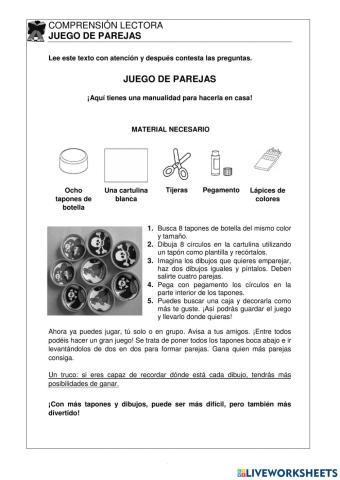 Comprensión lectora juego de parejas