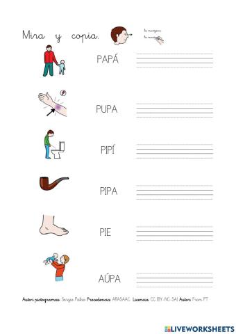 Copiar palabras letra p. (mayúscula)