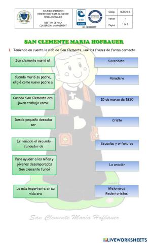 Actividad - San Clemente Maria Hofbauer