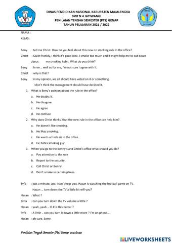 Pts bahasa inggris kelas 8 2021