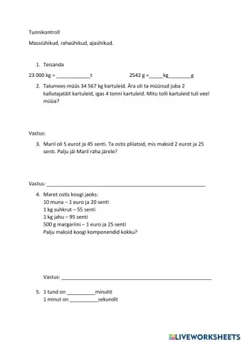 Massiühikud, rahaühikud, ajaühikud