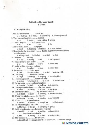 Gerund -Infinitive B1-B2 level