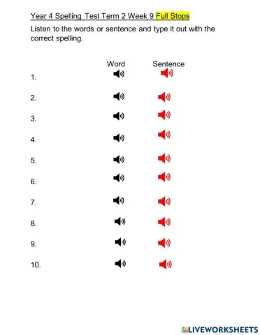 DIS Spelling week 9 Full stops