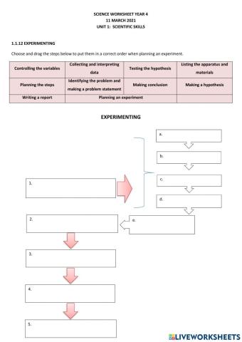 Science Worksheet Y4 - 11 March 2021