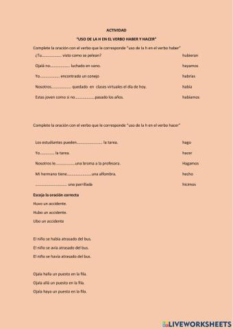 Uso de la h en el verbo hacer Y haber